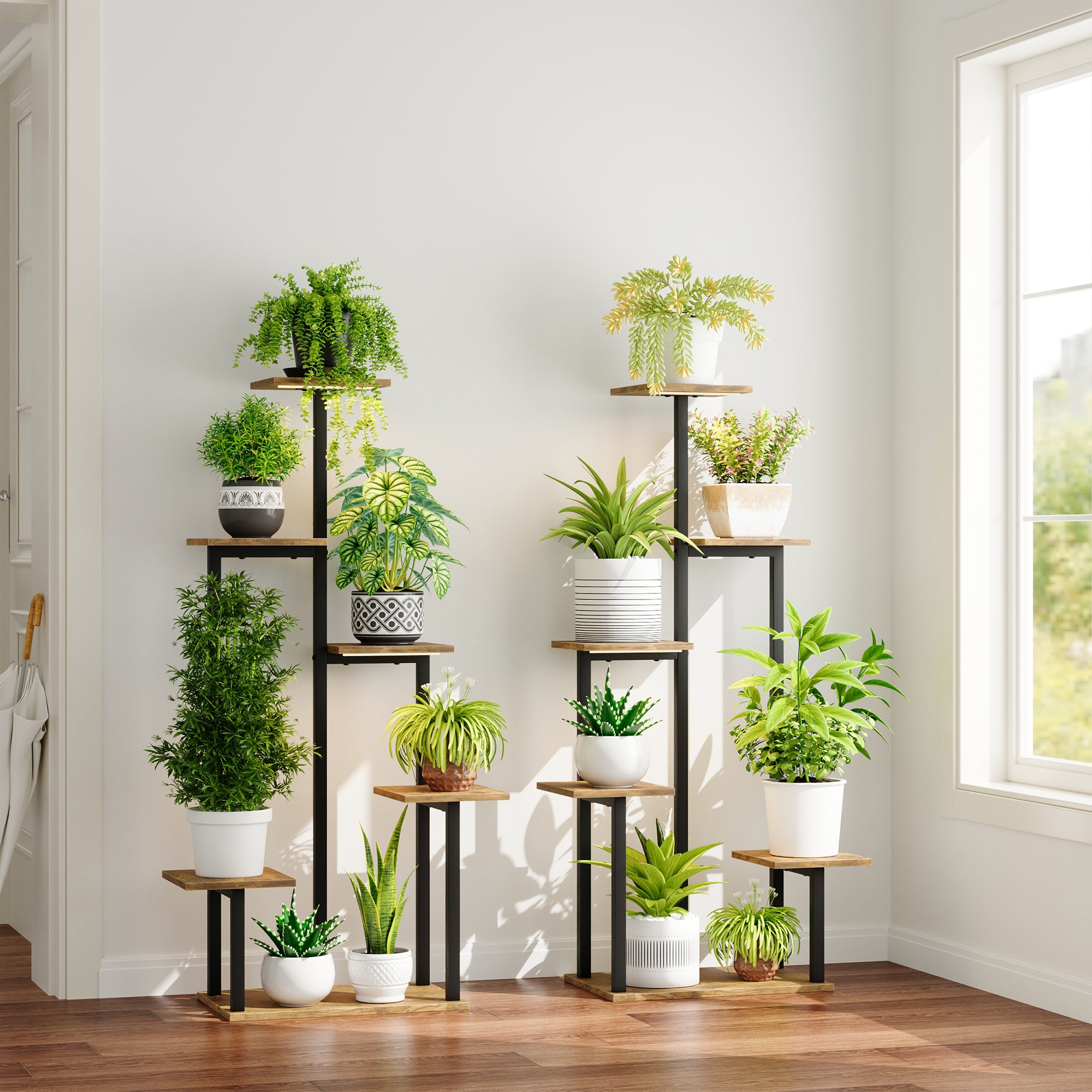 Plant Stand Indoor with Grow Lights - Tiered Corner Shelf Small Metal Lighted Flower Rack Multiple