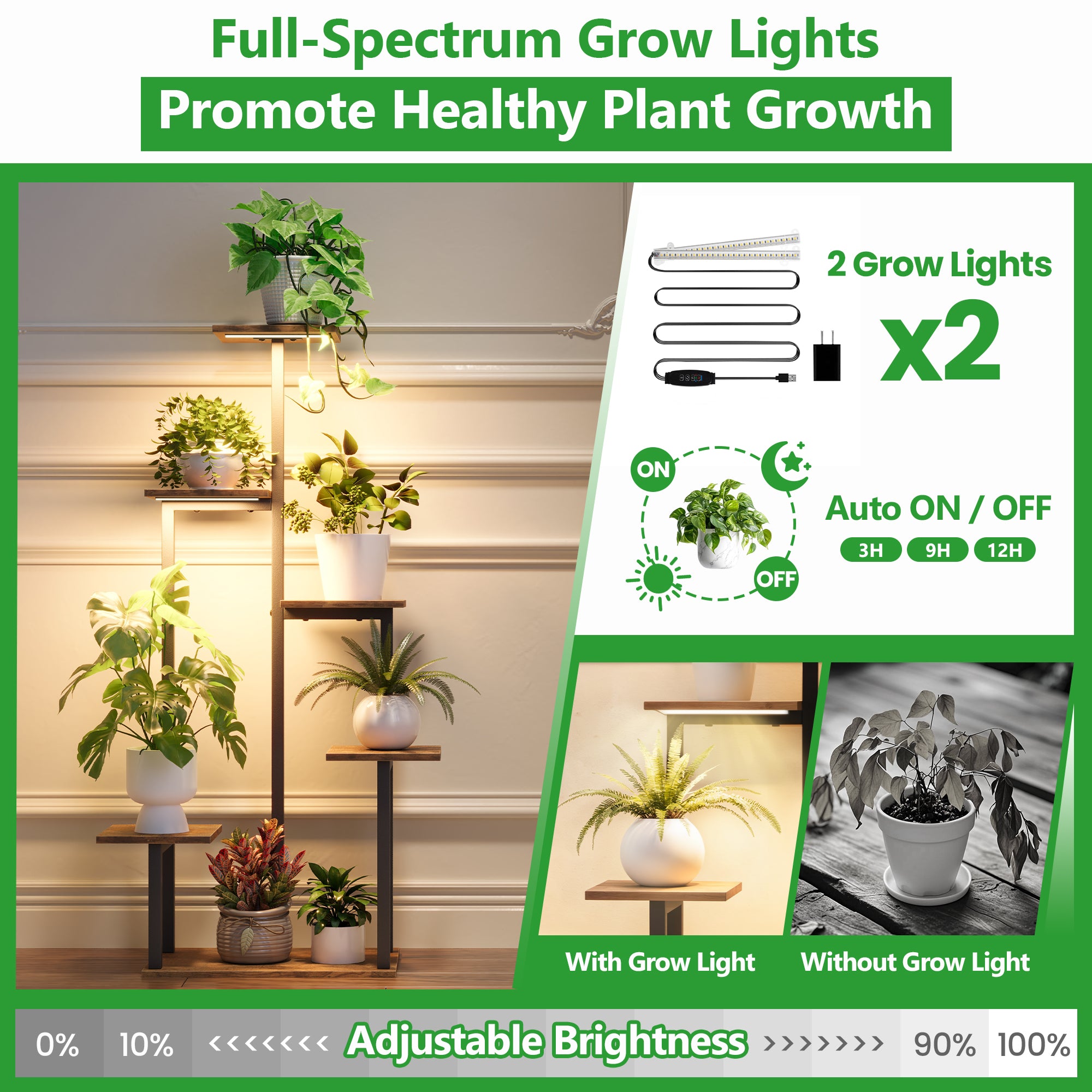 Plant Stand Indoor with Grow Lights - Tiered Corner Shelf Small Metal Lighted Flower Rack Multiple