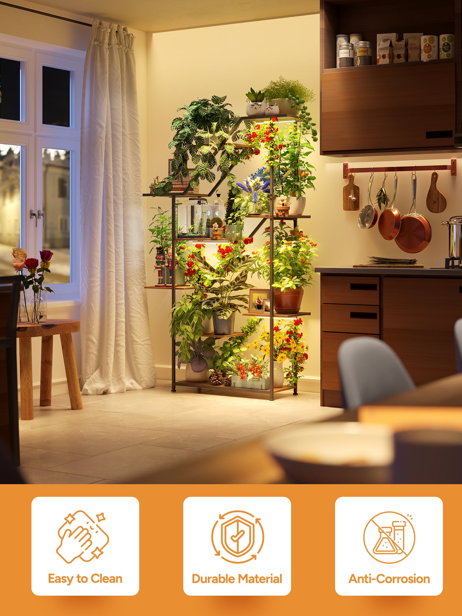 MemoCastle Lighted Plant Stand with Grow Lights – Multi Tier Metal Shelf Rack for Indoor Succulent Flower Tree or Herb Display