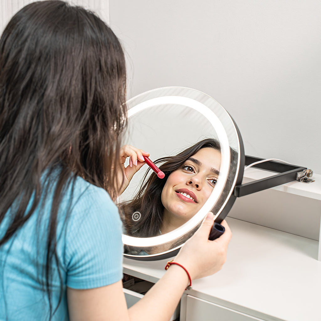 Small Vanity Desk with Mirror for Bedroom: Compact Makeup Table Set with Lights - 31.5 inch White Dresser Vanities with Chair for Girls