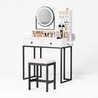 Small Vanity Desk with Mirror for Bedroom: Compact Makeup Table Set with Lights - 31.5 inch White Dresser Vanities with Chair for Girls