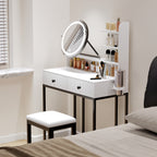 Small Vanity Desk with Mirror for Bedroom: Compact Makeup Table Set with Lights - 31.5 inch White Dresser Vanities with Chair for Girls