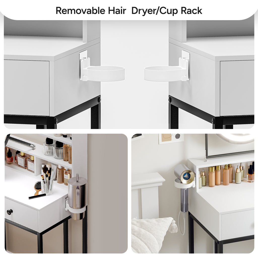 Small Vanity Desk with Mirror for Bedroom: Compact Makeup Table Set with Lights - 31.5 inch White Dresser Vanities with Chair for Girls