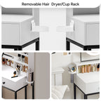 Small Vanity Desk with Mirror for Bedroom: Compact Makeup Table Set with Lights - 31.5 inch White Dresser Vanities with Chair for Girls