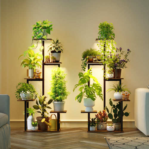 Plant Stand Indoor with Grow Lights - Tiered Corner Shelf Small Metal Lighted Flower Rack Multiple