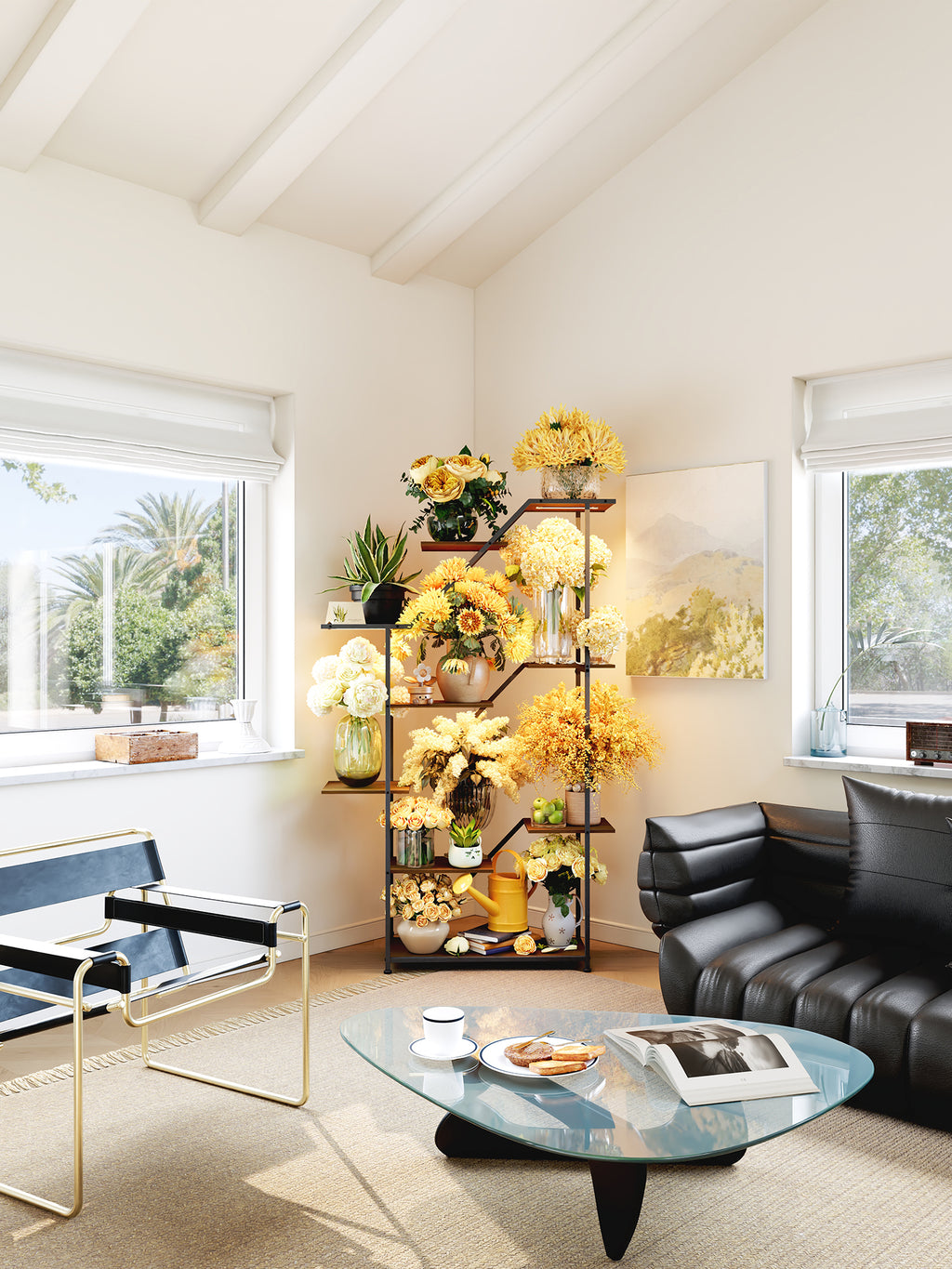 MemoCastle Lighted Plant Stand with Grow Lights – Multi Tier Metal Shelf Rack for Indoor Succulent Flower Tree or Herb Display