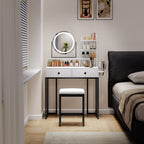 Small Vanity Desk with Mirror for Bedroom: Compact Makeup Table Set with Lights - 31.5 inch White Dresser Vanities with Chair for Girls
