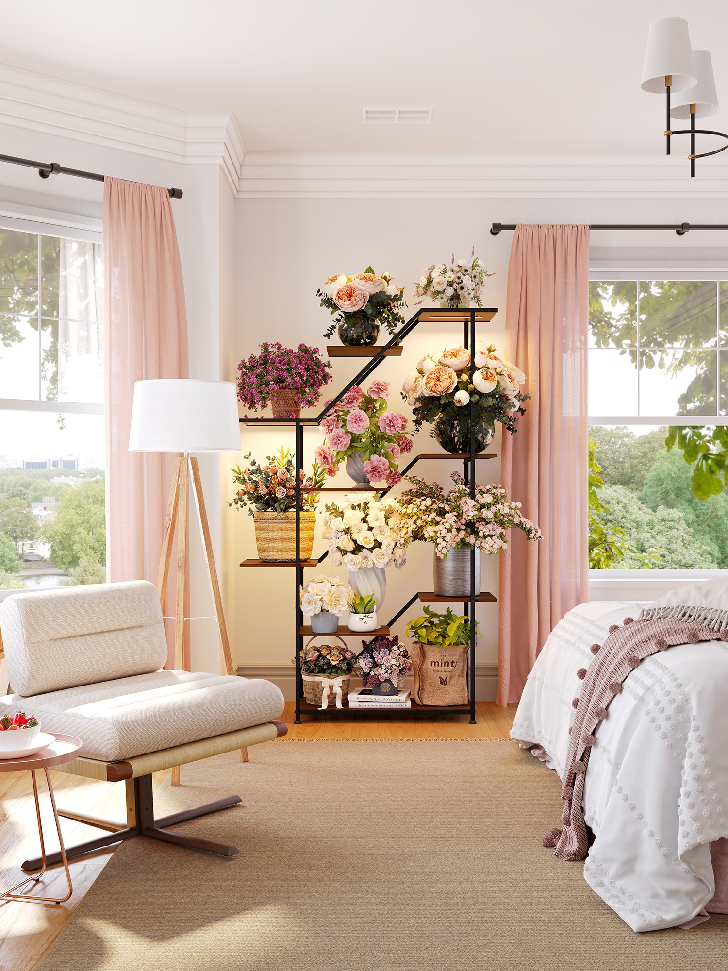 MemoCastle Lighted Plant Stand with Grow Lights – Multi Tier Metal Shelf Rack for Indoor Succulent Flower Tree or Herb Display