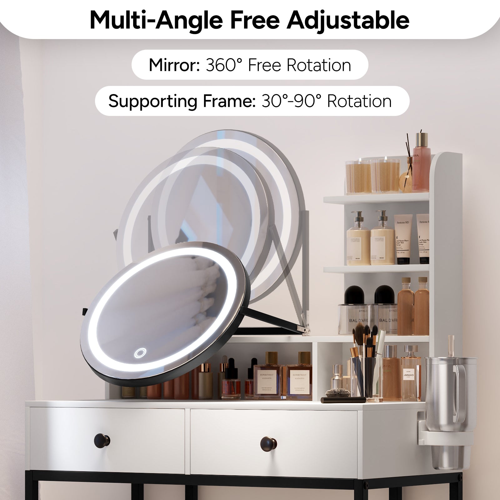 Small Vanity Desk with Mirror for Bedroom: Compact Makeup Table Set with Lights - 31.5 inch White Dresser Vanities with Chair for Girls
