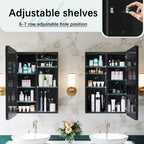 MemoCastle Recessed Medicine Cabinets for Bathroom with Mirror: 16x24 Wall Mount Mirrored Vanity Chest - 16 x 24 inch Small Storage Cabinet with Adjustable Shelves - Matte Black Frame