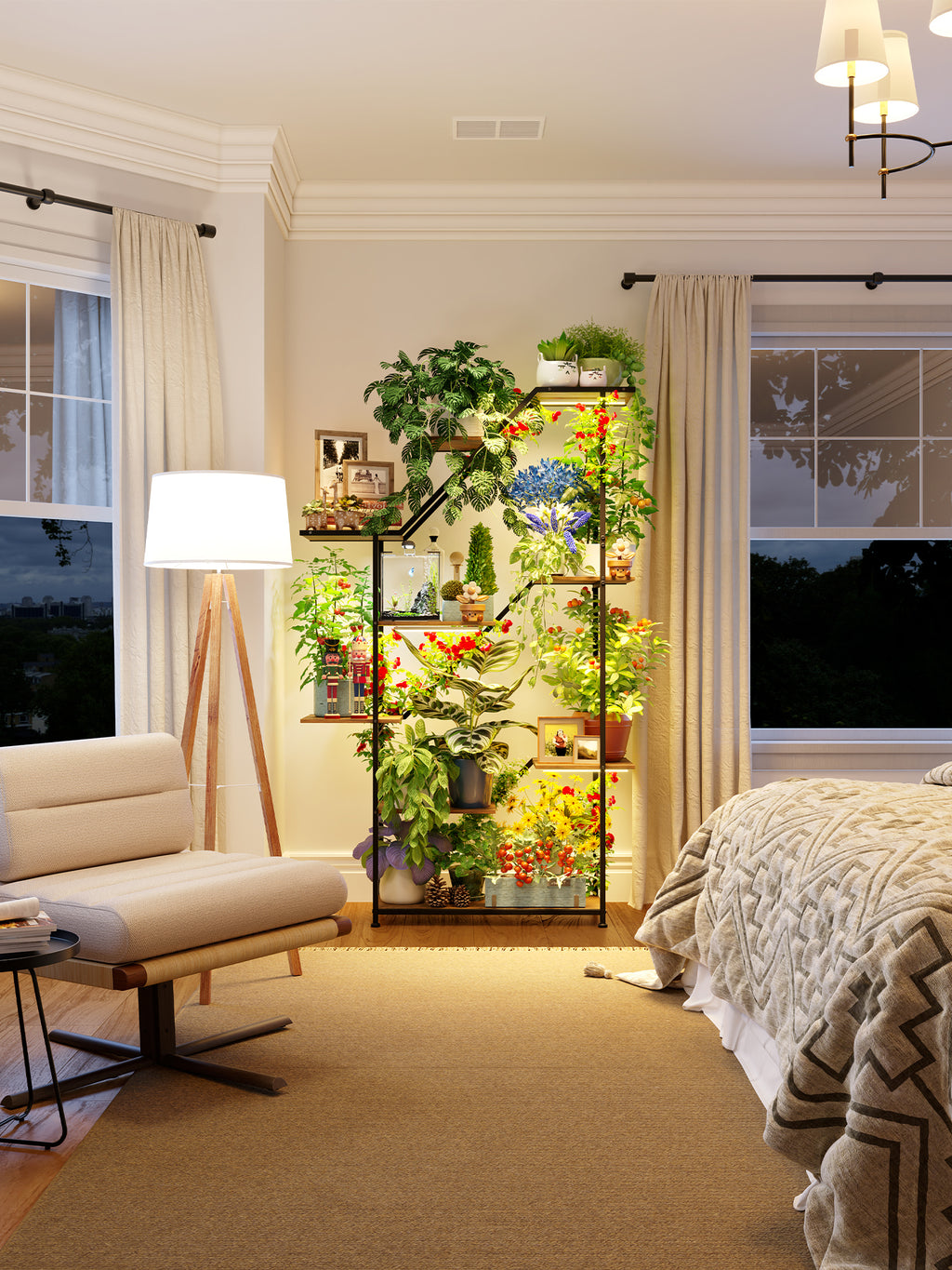 MemoCastle Lighted Plant Stand with Grow Lights – Multi Tier Metal Shelf Rack for Indoor Succulent Flower Tree or Herb Display