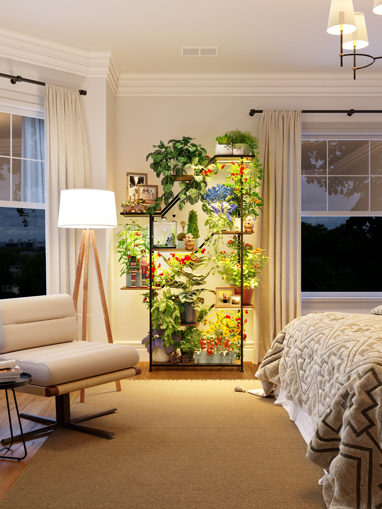 MemoCastle Lighted Plant Stand with Grow Lights – Multi Tier Metal Shelf Rack for Indoor Succulent Flower Tree or Herb Display