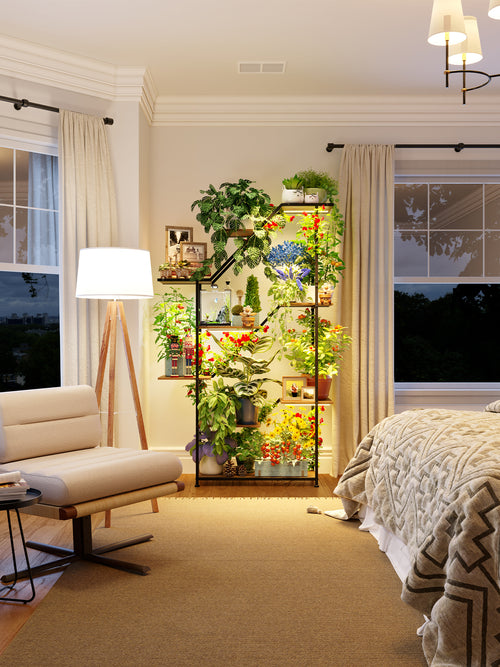 MemoCastle Lighted Plant Stand with Grow Lights – Multi Tier Metal Shelf Rack for Indoor Succulent Flower Tree or Herb Display