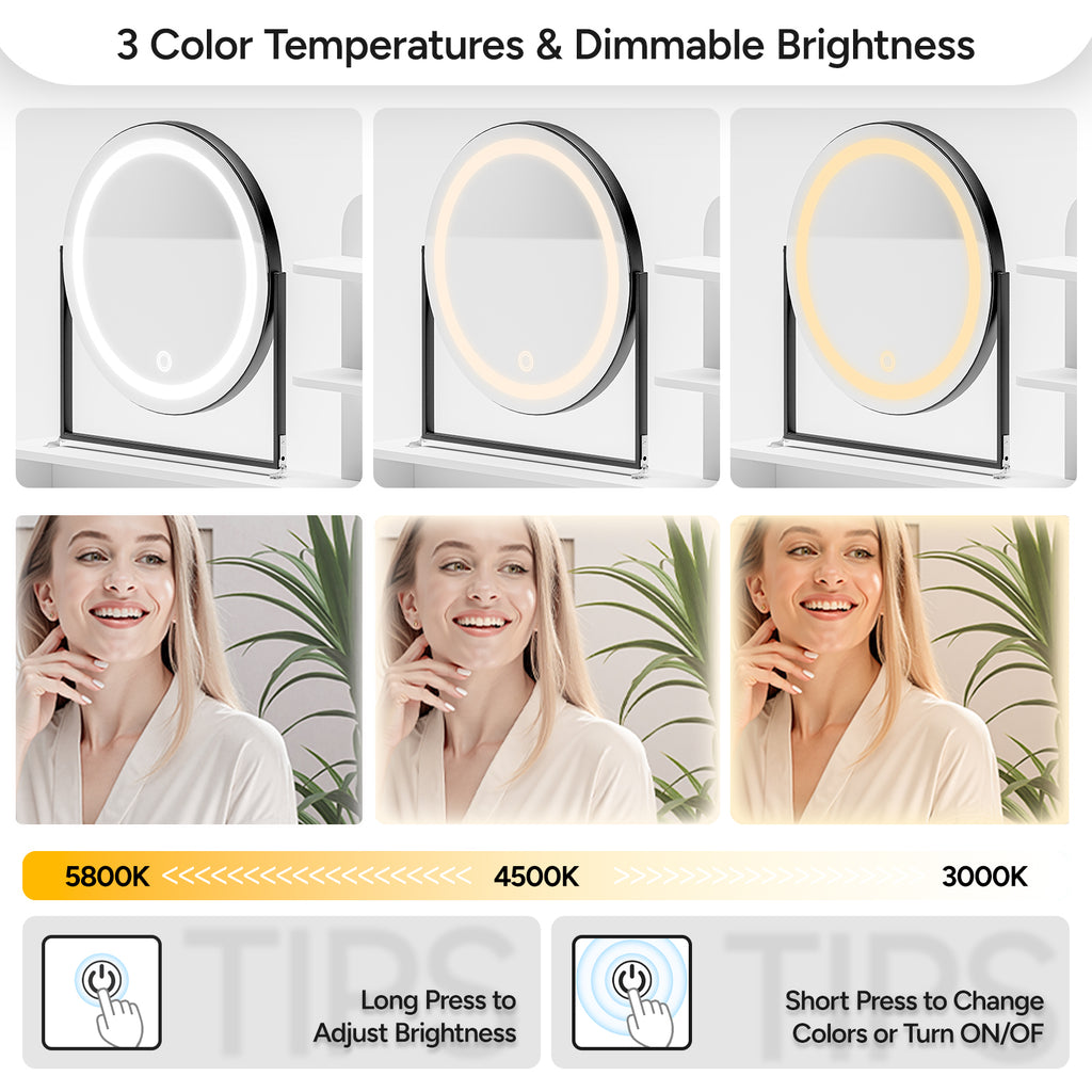 Small Vanity Desk with Mirror for Bedroom: Compact Makeup Table Set with Lights - 31.5 inch White Dresser Vanities with Chair for Girls