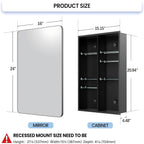 MemoCastle Recessed Medicine Cabinets for Bathroom with Mirror: 16x24 Wall Mount Mirrored Vanity Chest - 16 x 24 inch Small Storage Cabinet with Adjustable Shelves - Matte Black Frame