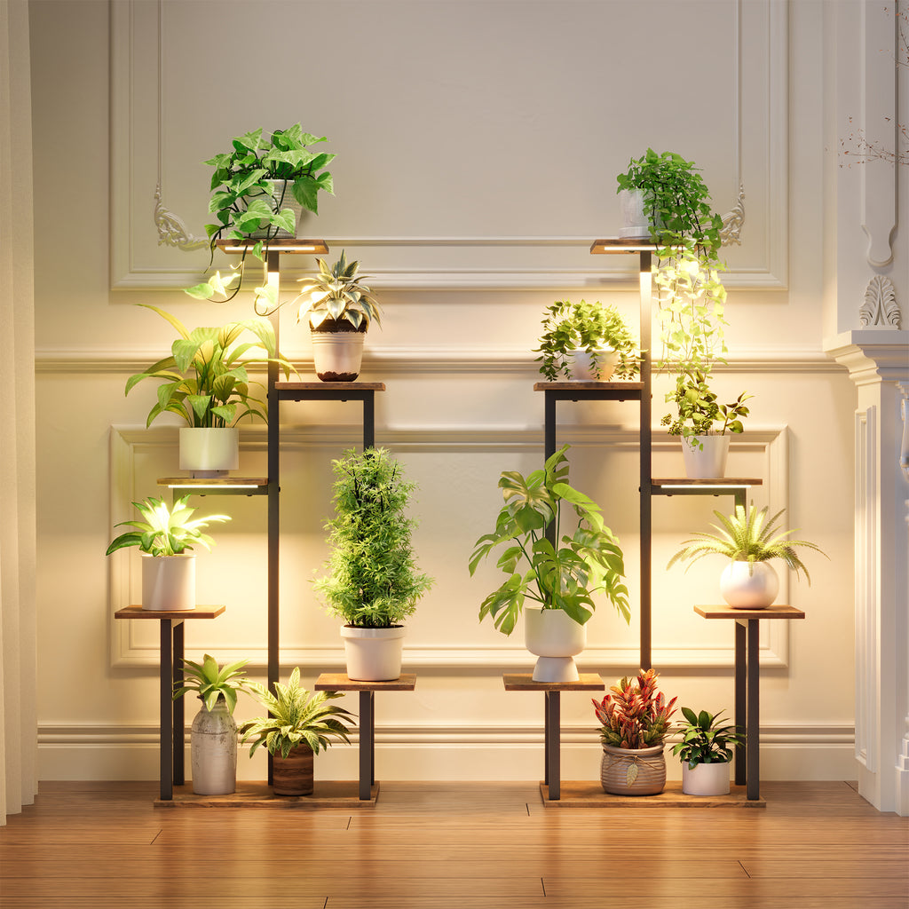 Plant Stand Indoor with Grow Lights - Tiered Corner Shelf Small Metal Lighted Flower Rack Multiple