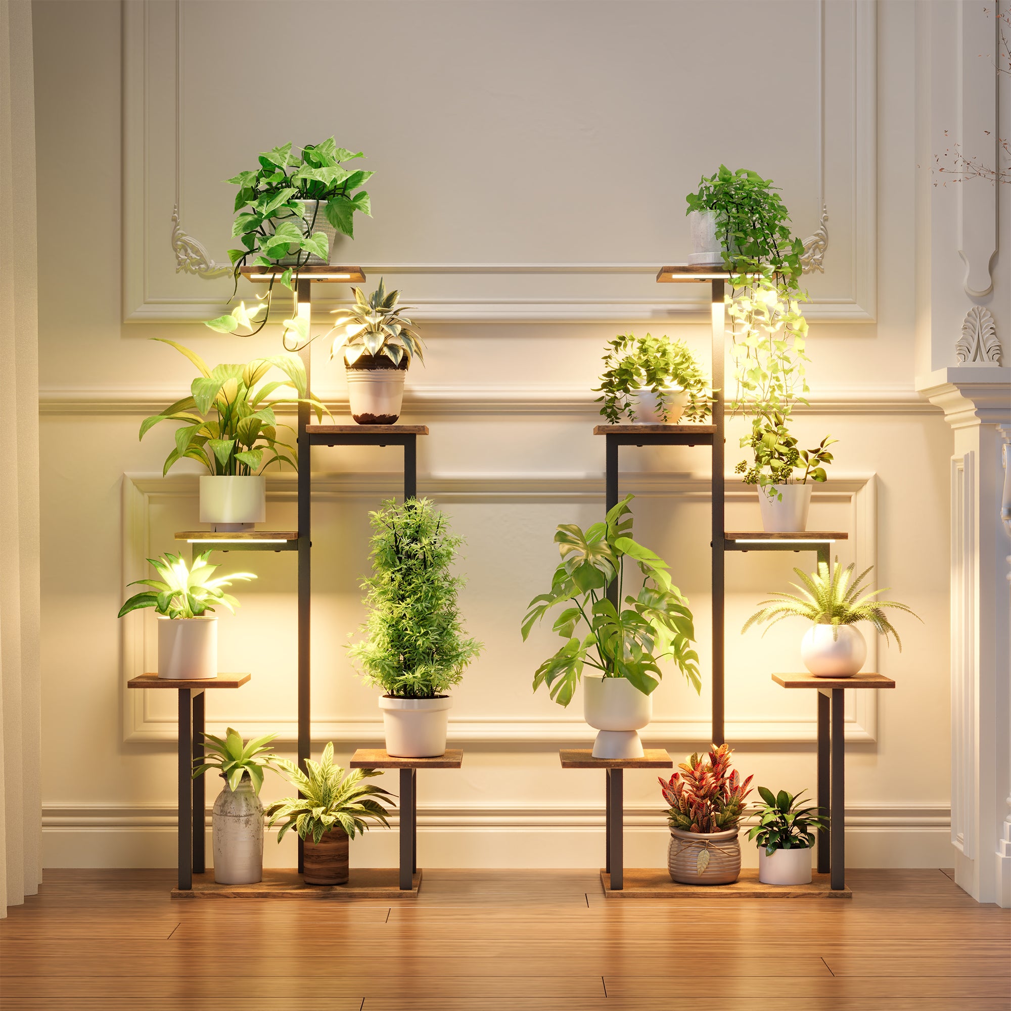 Plant Stand Indoor with Grow Lights - Tiered Corner Shelf Small Metal Lighted Flower Rack Multiple