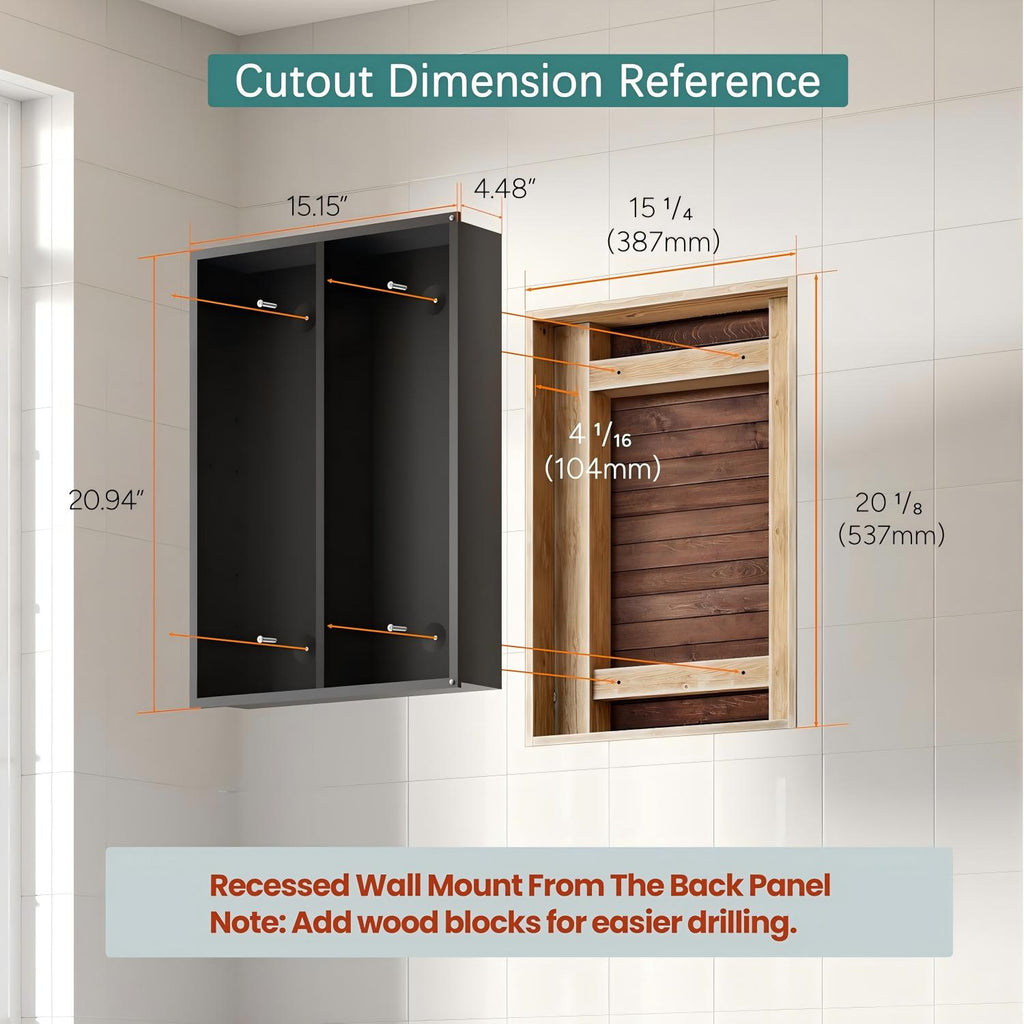 MemoCastle Recessed Medicine Cabinets for Bathroom with Mirror: 16x24 Wall Mount Mirrored Vanity Chest - 16 x 24 inch Small Storage Cabinet with Adjustable Shelves - Matte Black Frame