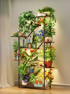 MemoCastle Lighted Plant Stand with Grow Lights – Multi Tier Metal Shelf Rack for Indoor Succulent Flower Tree or Herb Display